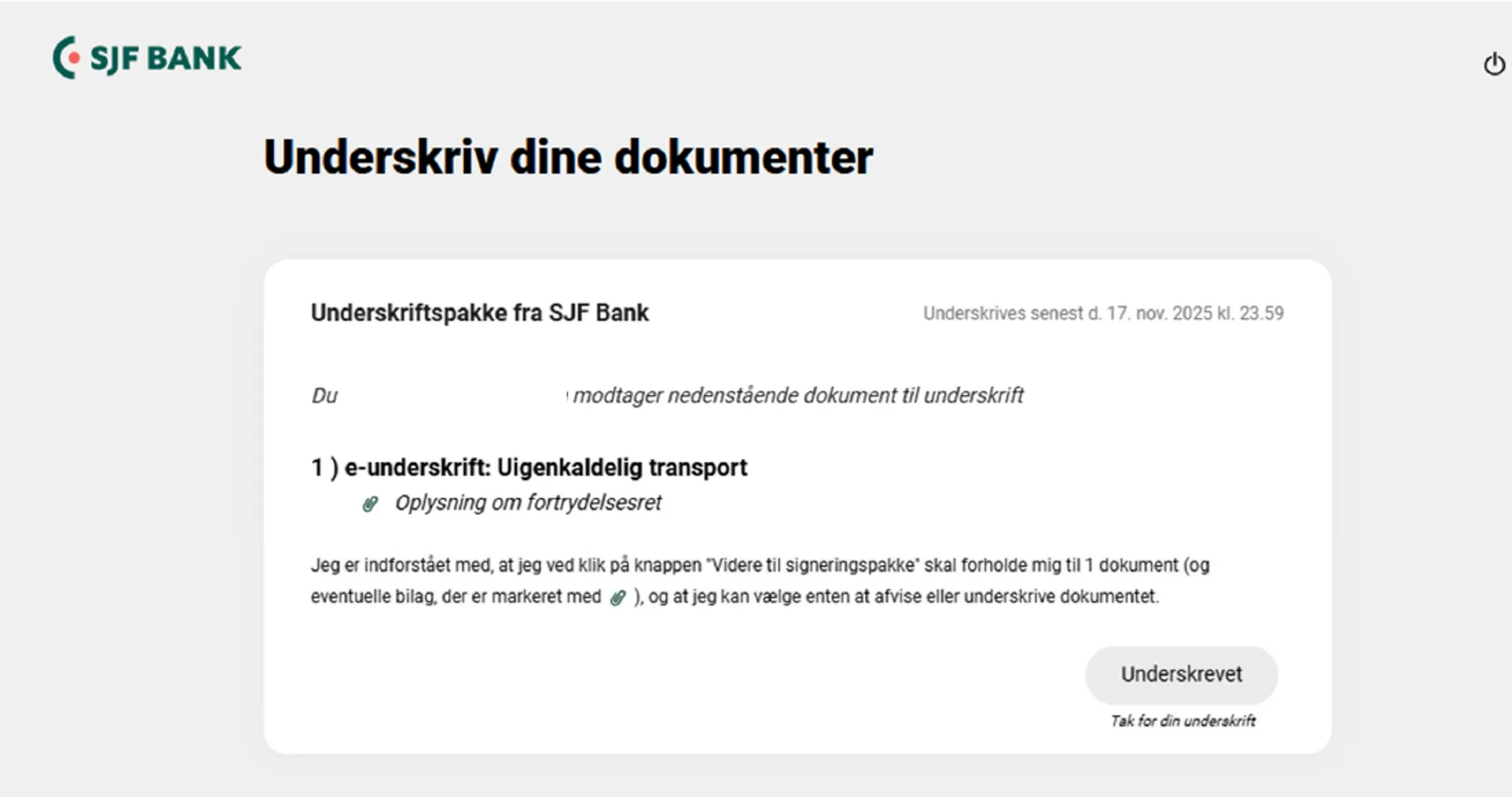 skærmbillede der viser kvitteringssiden