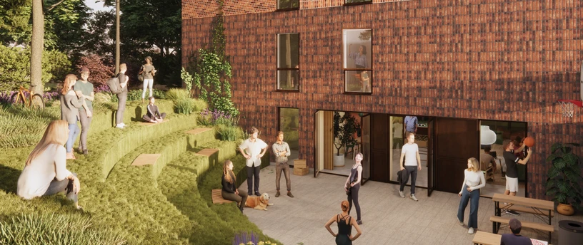 Visualisering af Lucerna Livings fælles udeareal