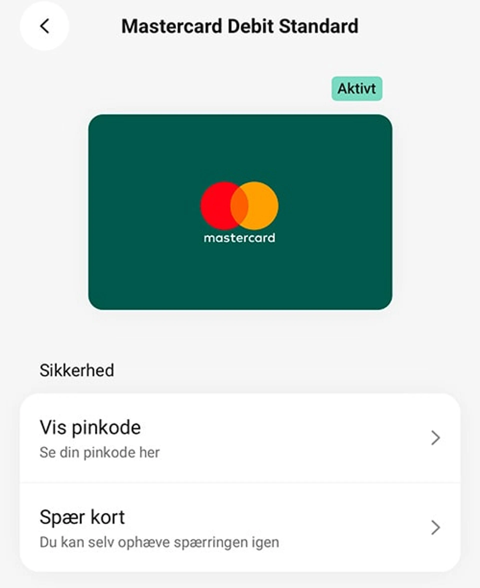 kortdetaljer i mobilbanken