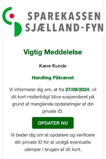 Eksempel på en falsk mail