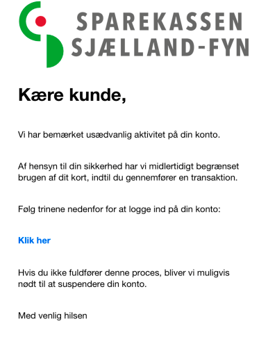 Eksempel på en falsk mail