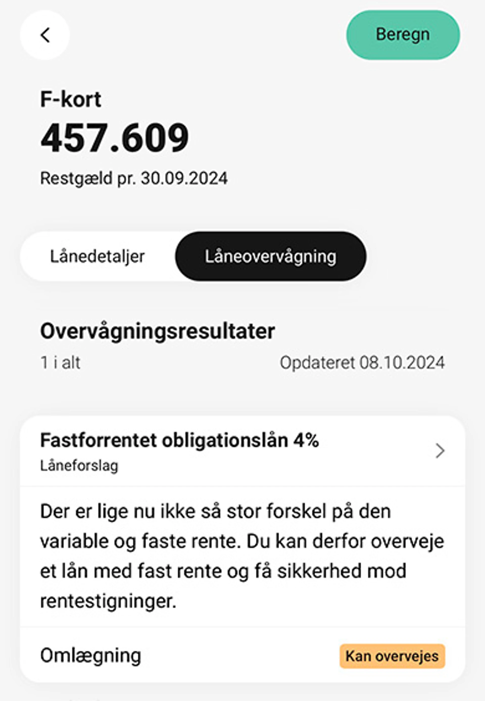 Beregn og se låneovervågning på dine Totalkreditlån i Mobilbank