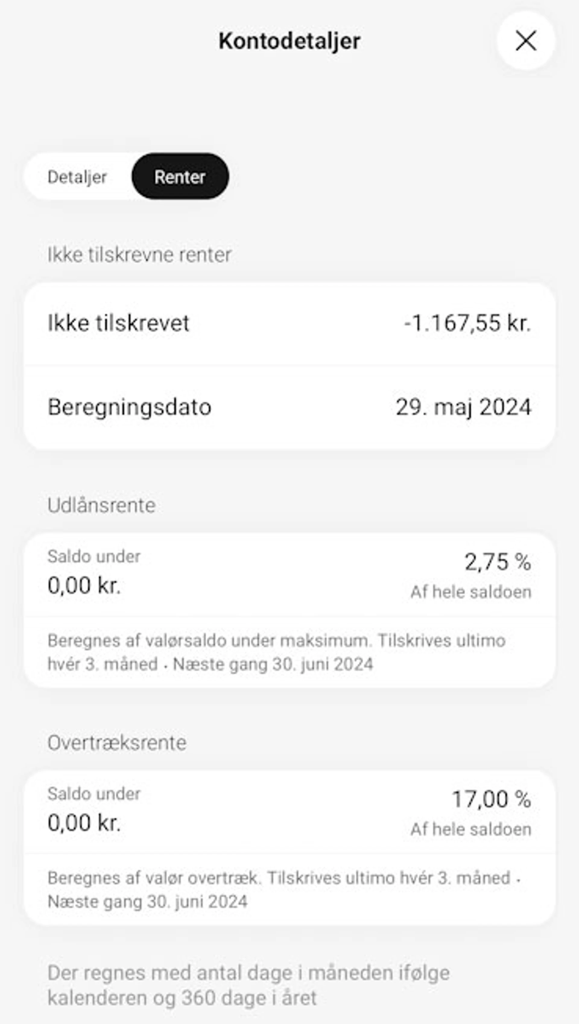 Rentedetaljer og renteinformation