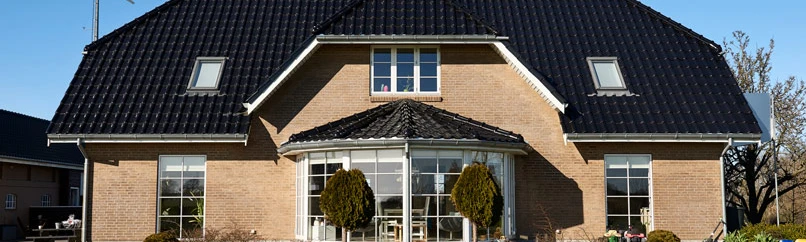 Stor nybygget villa med udestue set fra haven