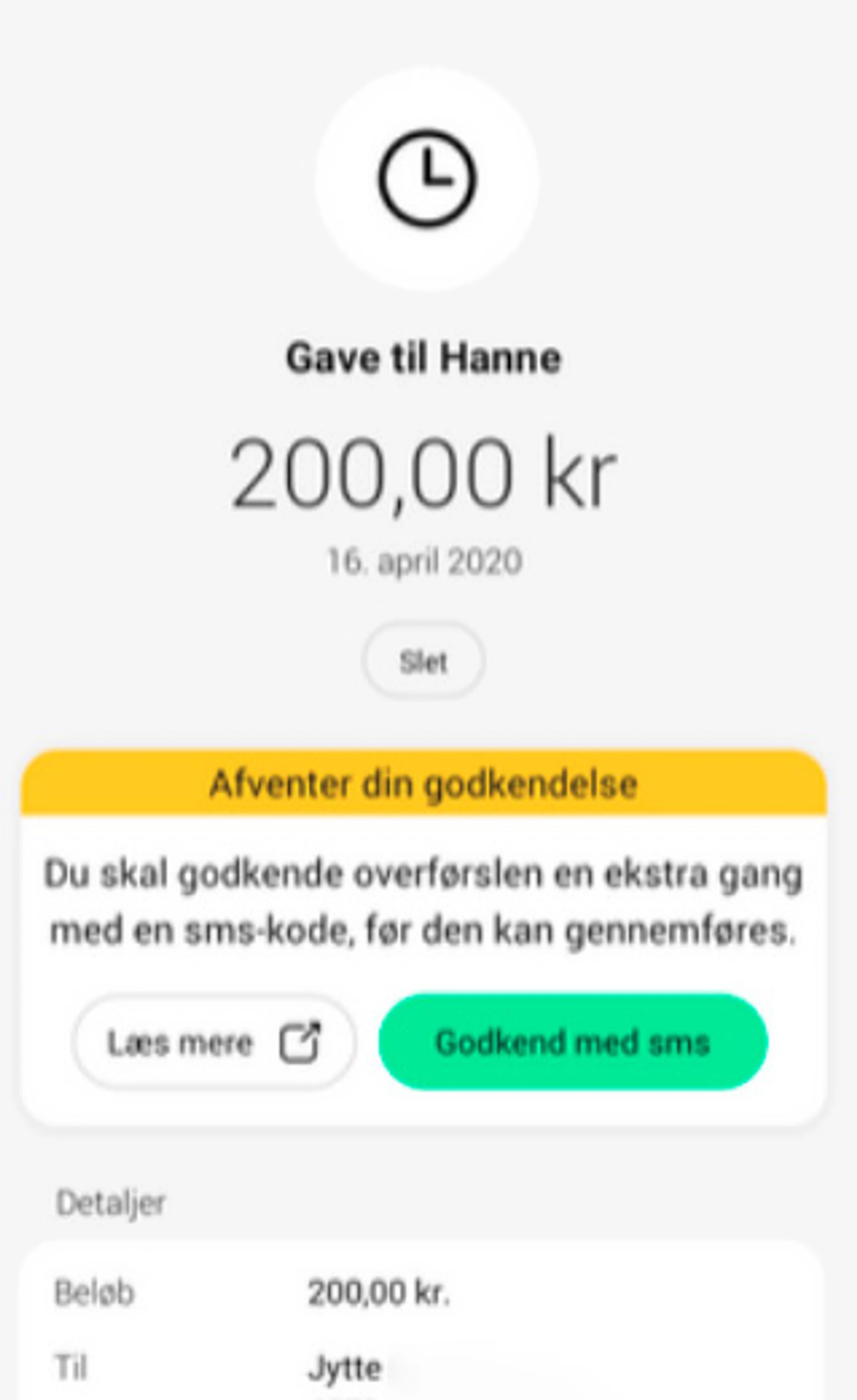 Godkend betalingen sms-kode under posteringsdetaljer