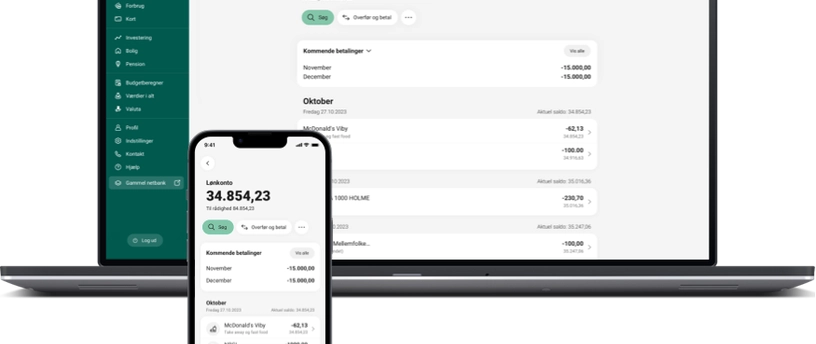 Mobilbanken er genkendelig på både PC og mobil