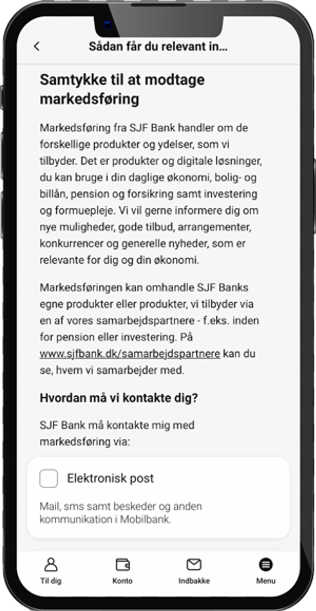 Afmeld samtykke til at modtage markedsføring i din Mobilbank